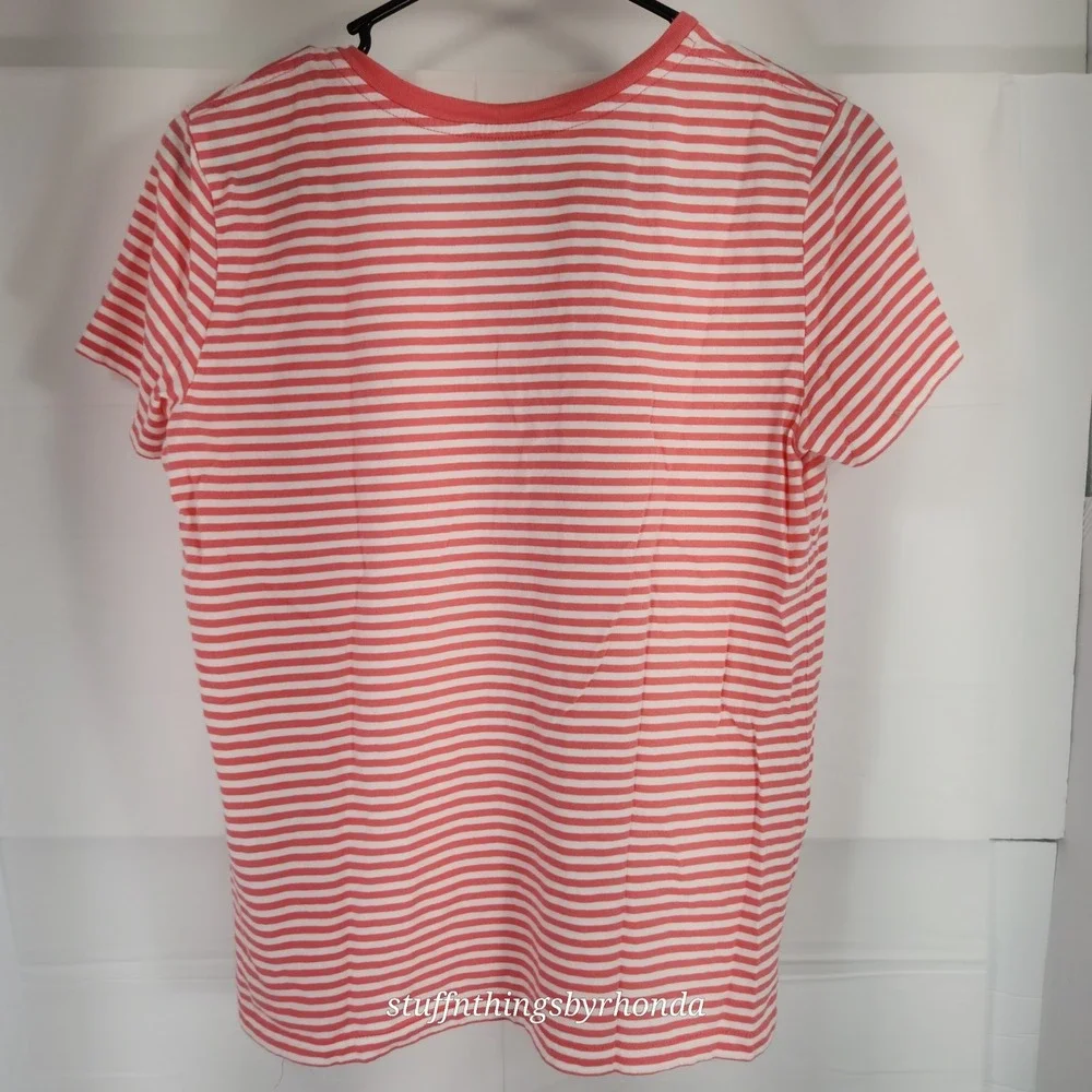Ralph Lauren Girls/Youth Large Tshirt Stripe Raspberry Pink White Short Sleeve